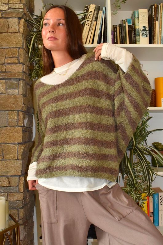 Stripe Boucle Slouch Knit Mocha & Moss